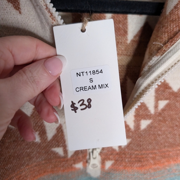 New In Aztec Southwest Print Quarter Zip Pullover Sweater S Cream Rust - Picture 4 of 9